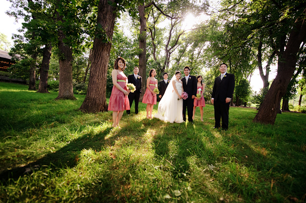 Wedding party - pink bridesmaid dresses - photo by Kenny Nakai Photography